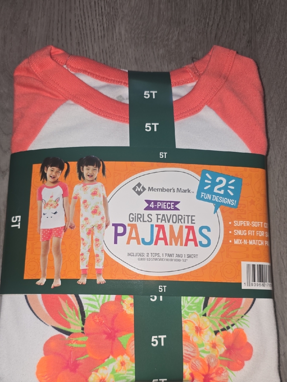 Member's Mark Girls' Coral & White Floral Pajama Set - 5T